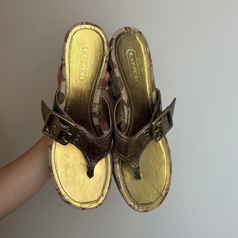 Coach Women's Brown and Gold Sandals - Picture 4 of 6